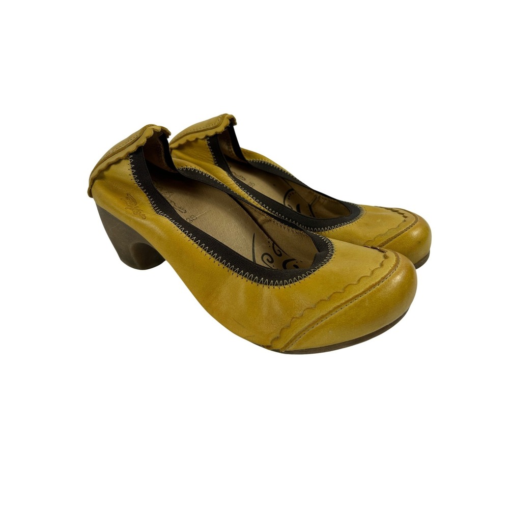 Heeled Ballet Flat Mustard Yellow Leather Block Heel Pumps 36 Whimsical Comfort‎